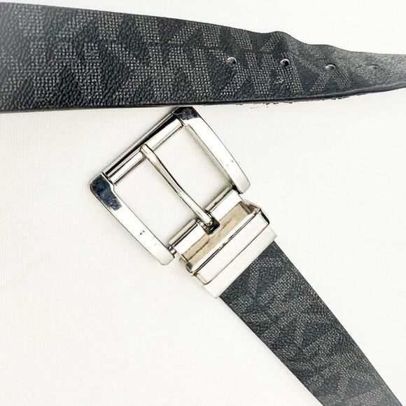 Michael Kors Logo Printed Leather Belt Black Gray Size M / L - Picture 2 of 4